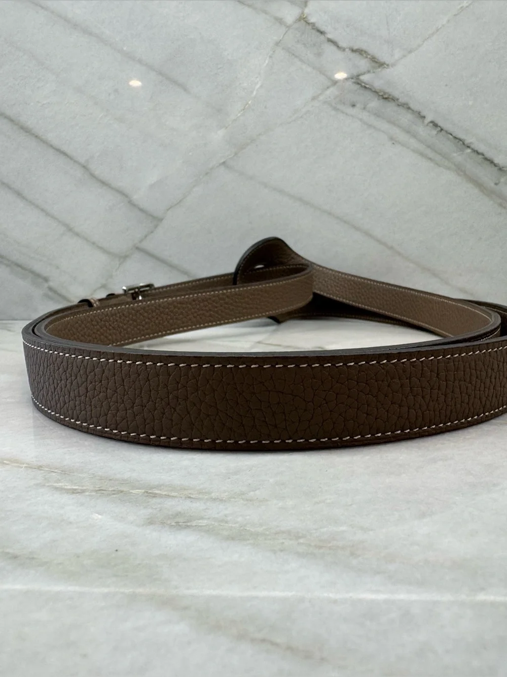 Rare Hermès Circuit Double Tour Belt in Étoupe Togo Leather 90 cm